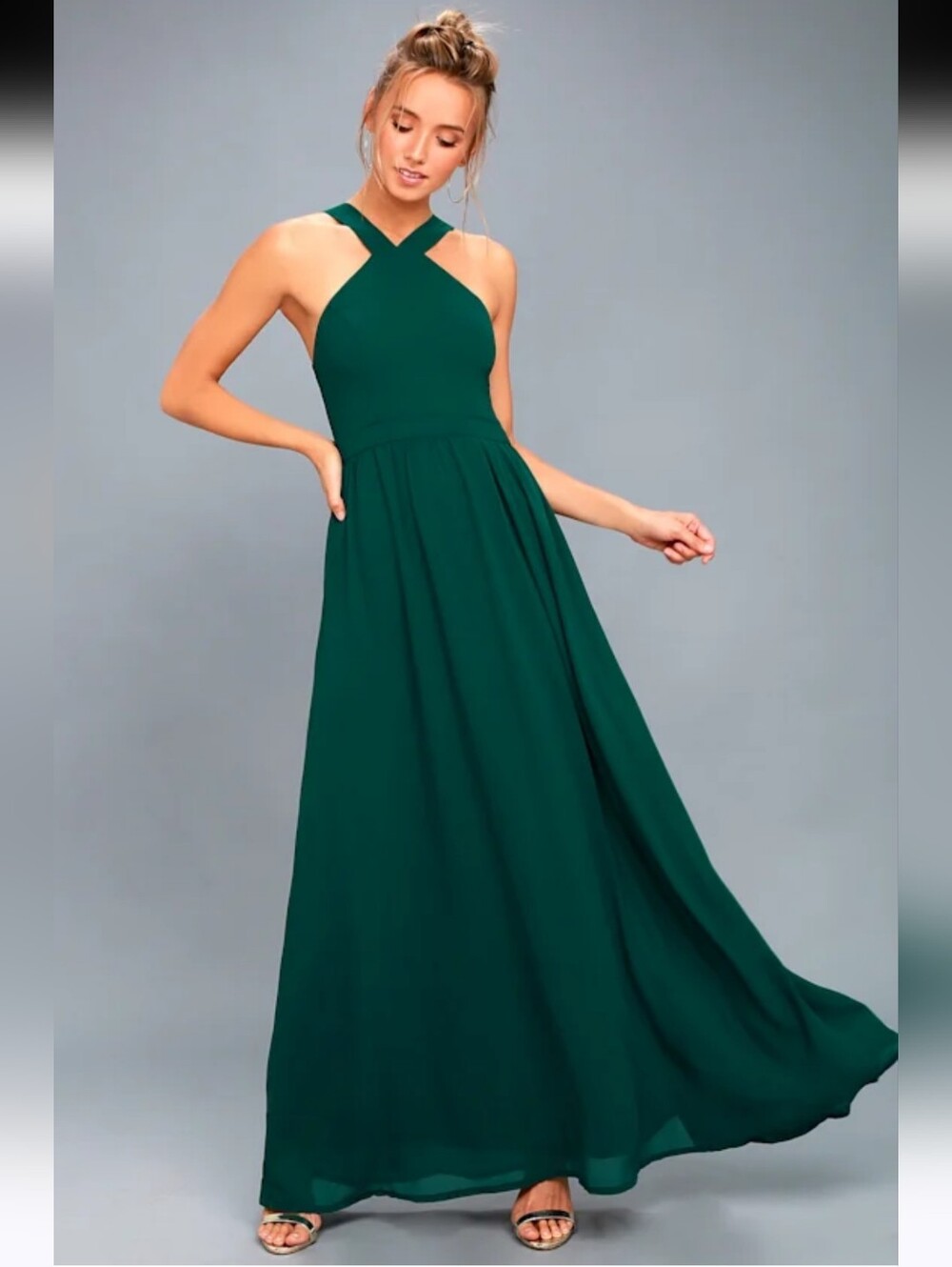 Lulus Air of Romance Forest Green Maxi Dress Size L